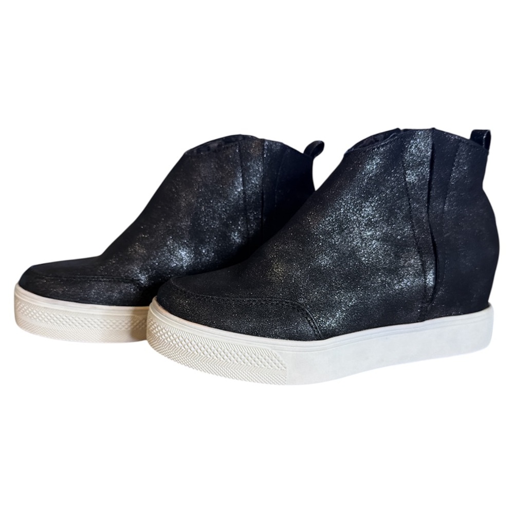 Very G Black Shimmer Wedge Sneaker Booties - Size 7 (NWT)